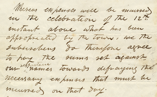 Ms. subscription list, doners, 1835 Concord Celebration. Em_Con_19
