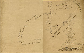 54  Plan of Woodlots Belonging to to Samuel Hoar, of Concord, Mass., Surveyed by Henry D. Thoreau, Ap. 5, 1854 [two surveys on one side of one sheet of paper]: Plan of the Poplar Hill woodlot, (so called) in Concord & Carlisle, Belonging to Samuel Hoar of Concord, Mass.;  Plan of the Hutchinson Woodlot (so called), in Carlisle, Mass., Belonging to Samuel Hoar of Concord, Mass.