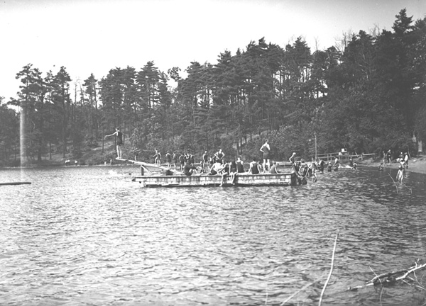 Herbert Wendell Gleason.  Swimming crowd at Walden Pond