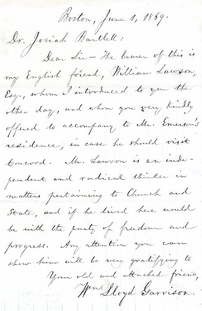ALS, Garrison to Bartlet, 1869