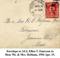Envelope to ALS, Ellen T. Emerson to Dear Mr. & Mrs. Hofman, 1904 Apr. 15