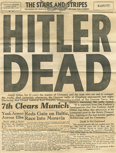 Newspaper clipping, Hitler Dead
