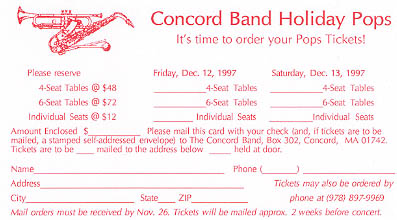 Holiday Pops order form, 1997