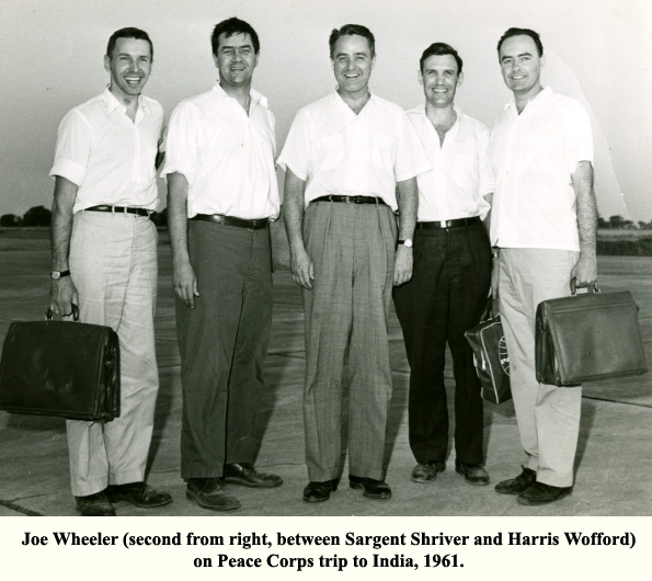 Joe Wheeler (second from right, between Sargent Shriver and Harris Wofford) on Peace Corps trip to India, 1961