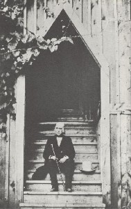 A Bronson Alcott on the 
	Steps of the School of Philosophy, founded in 1879, Orchard House, Concord, Mass.; ca. 1975 (copyright date)