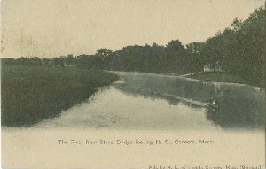 The River from Stone Bridge 
	looking N. E., Concord, Mass.; early 20th century