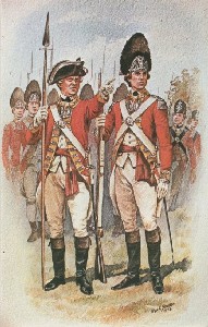British soldiers of the 10th 
	Foot in 1775; 1975 (copyright date)
