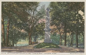 Battleground monument 
	and 'Minute Man,' Concord, Mass.; early 20th century