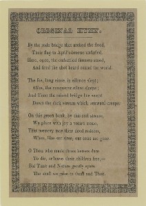 First appearance in print of 
	Emerson's 'Concord Hymn ' [handbill, 1837], From William Munroe Special Collections, Concord Free Public Library. Permission is required to reproduce this image.; late 20th century or early 21st century