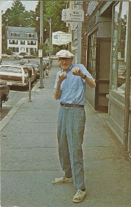 Bill Towler on the 
	Milldam, Concord, Massachusetts.; circa 1969