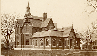 sepia photo of the main library building in the 1870s banner