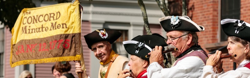 the Concord Minute Men fife and drum corps play at the Library's 150th Anniversary celebration