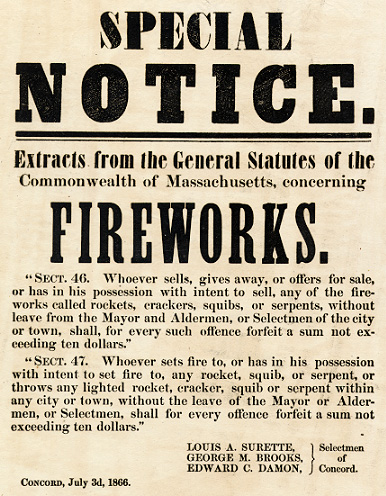 Broadside announcing 1866 fireworks