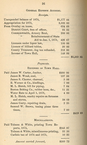 Town House expenses for 1875 - 1876