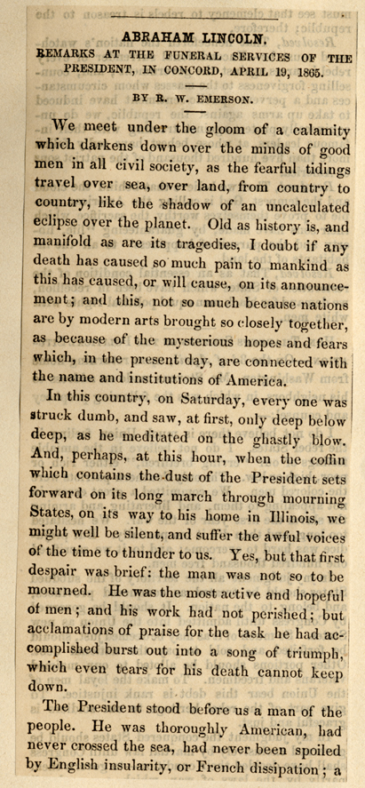 Abraham Lincoln , by Ralph Waldo Emerson.