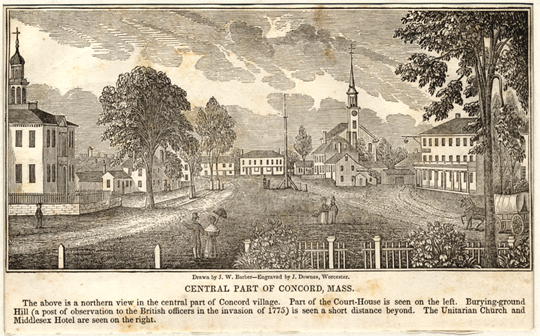 John Warner Barber.  Central Part of Concord, Mass., 1839.  From illustration in Barber’s Historical Collections ...