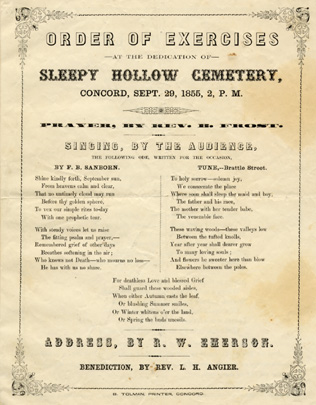 Order of Exercises at the Dedication of Sleepy Hollow Cemetery, Concord, Sept.  29, 1855, 2, P.M.  [printed program]