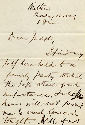 Ralph Waldo Emerson.  ALS, to E.R. Hoar, January 1, [1866].