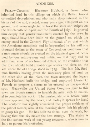Ralph Waldo Emerson.  “Address,” pages 79-81 in Proceedings at the Centennial Celebration of Concord  Fight, April 19, 1875.