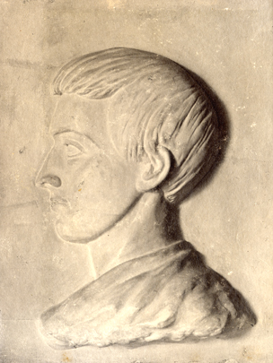 Photograph of bas relief (medallion head) of Charles Chauncy Emerson, from Emerson family photograph album.