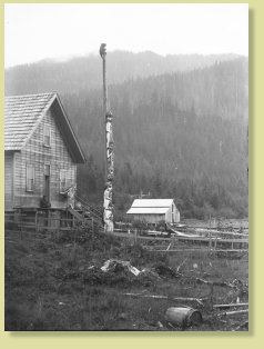 Indian chief and totem-pole, Wrangell, Alaska