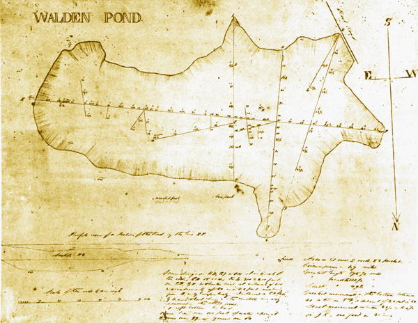 Henry David Thoreau.  Walden Pond, manuscript survey.