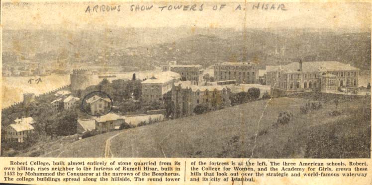 Robert College; newspaper clipping from the colection