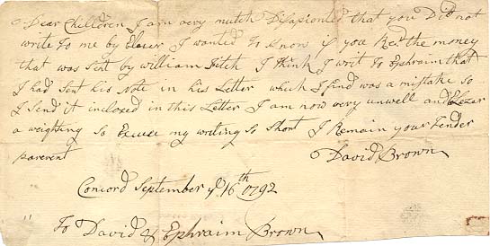 ALS, David Brown to Dear Chilldren, 1792 Sept. 16