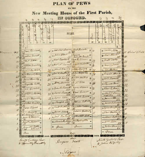 Plan of Pews, First Parish