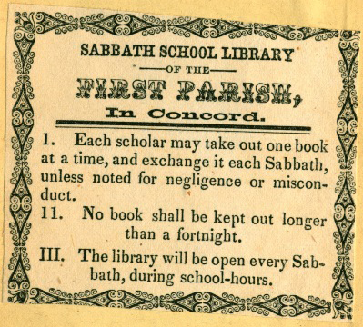Sunday School Library Bookplate, 1855