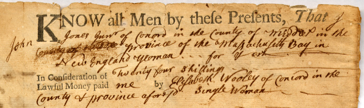 Deed, John Jones, Jr. to Elizabeth Wooley, 1759 Mar. 9.