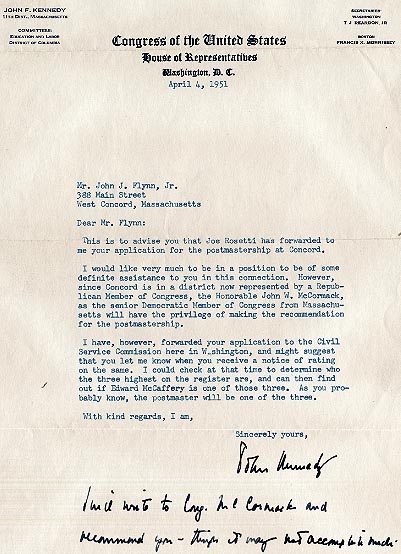 TLS Kennedy to Flynn, 1951