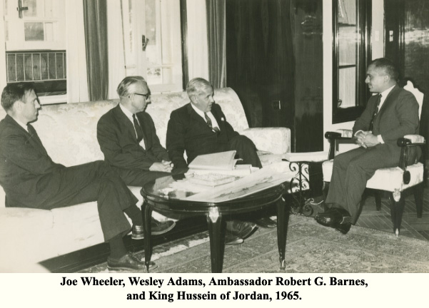 Joe Wheeler, Wesley Adams, Ambassador Robert G. Barnes, and King Hussein of Jordan, 1965