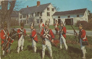 [Historical reenactors 
	portraying British troops at Barrett House]; 1968 (copyright date)