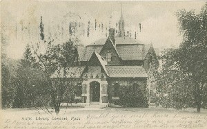 Library, Concord, Mass.; 
	circa 1906 (postmark date)
