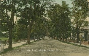 Main Street looking W. 
	Concord, Mass.; early 20th century