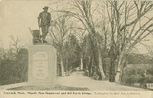 Concord, Mass. Minute
	 Man Monument and Old North Bridge. Designed by Daniel C. French, 

Concord.; early to mid-20th century